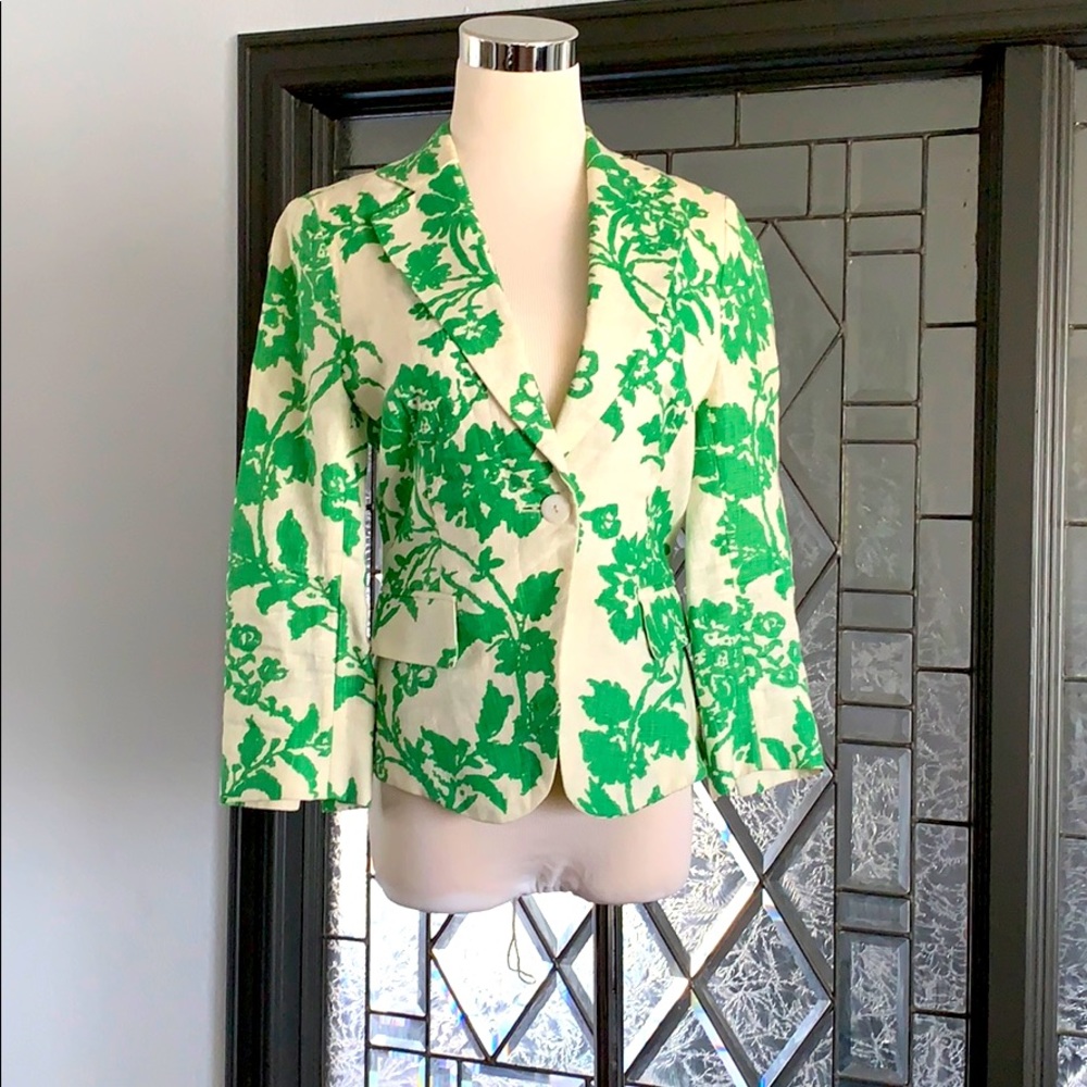 Linen botanical print blazer from Zara Woman